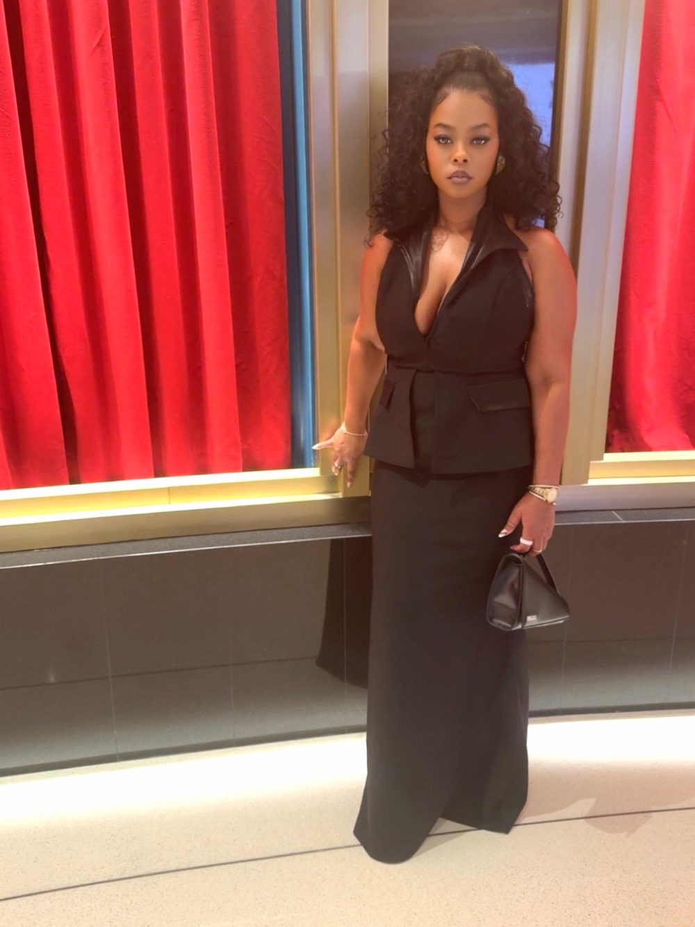 Fashion Nova Black Maxi Dress with Deep V Neck- elegant